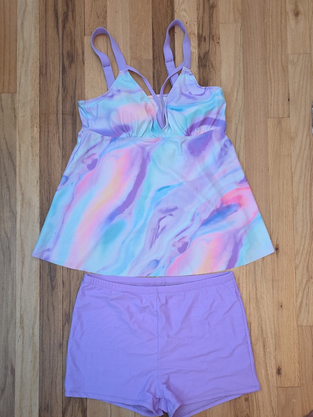 Pastel Marble Tankini Swim Set - Lavender Marble